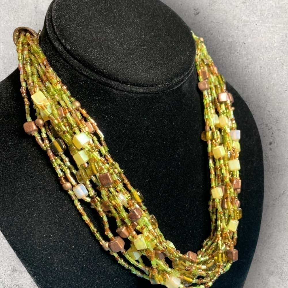 Green and brown earth tones beaded chunky necklace